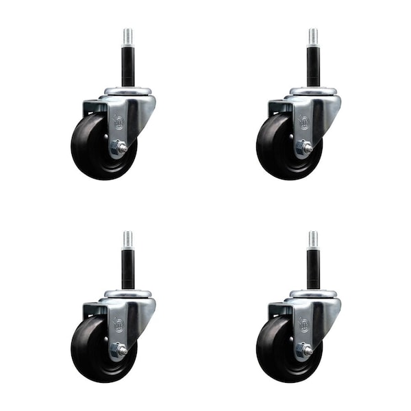 Service Caster 3'' SS Soft Rubber Wheel Swivel 3/4'' Expanding Stem Caster Set, 4PK SCC-SSEX20S314-SRS-34-4 - main